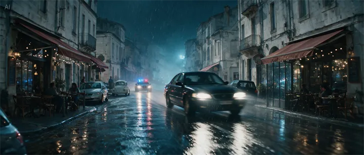 After result of Seedream 5.0 Pro cinematic rain night car chase transformation