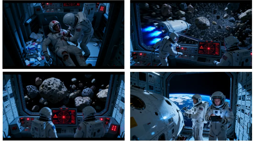 A coherent cinematic storyboard sequence generated from a Seedream prompt